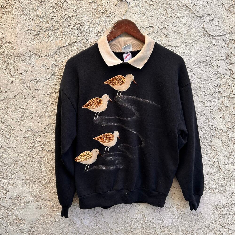 Vintage 90s Skippy Toes Sandpiper Shorebird Applique Sweatshirt One Size
